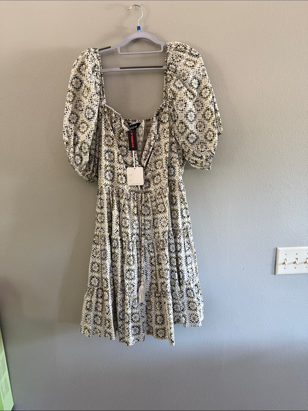 DAVI & DANI Cream Dress with Black Floral Medallion Print